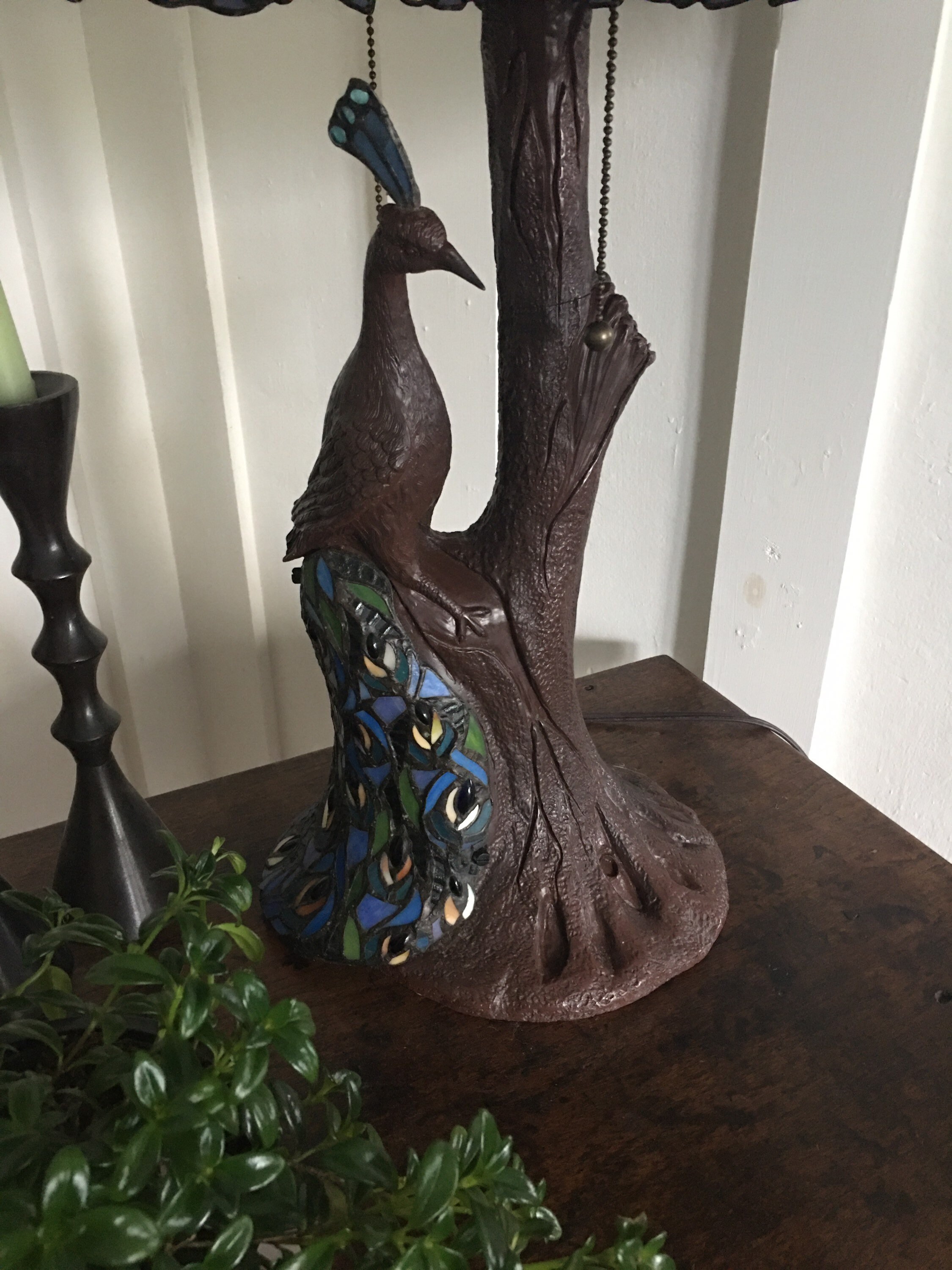 Vintage stained glass peacock lamp Etsy