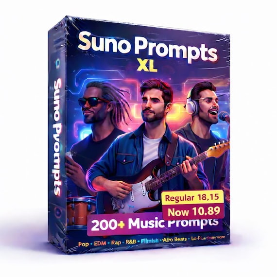 Suno Prompt 200+ ready to use prompts for music, vocals, and beats | Ultimate Suno AI prompt guide | Instant download