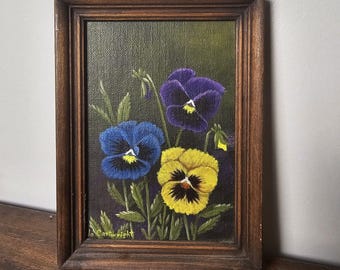 "Gerahmte Stiefmütterchen Stillleben Acrylgemälde ""Blumenwiese"" 15 x 20 cm, handbemalt."