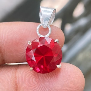 Luxury 25 Ct Natural Burma Red Ruby Round Pendant Certified Gemstone Necklace in 925 Sterling Silver Elegant Gift for Her