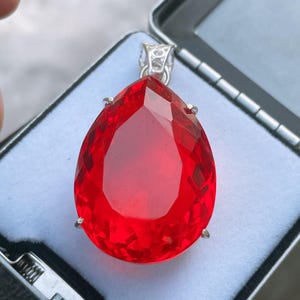 Luxury 100 Ct Red Orange Opal Pear Pendant Natural Certified Gemstone Necklace in 925 Solid Sterling Silver Statement Jewelry for Her
