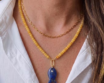 Collar minimalista de piedras preciosas con colgante de pez, gargantilla de cuentas para mujer, collar playero, collar llamativo, collar divertido de verano.