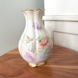 Antique Bell Pottery Findlay Ohio Hand Painted Porcelain Vase c.1900 B.P.Co. F.O. Gold Trim Floral Victorian Decor