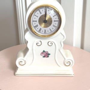 Vintage PS Limited Edition 1998 Ceramic Mantel Clock with Pink Roses and Gold Accents