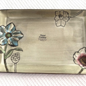 Pfaltzgraff Everyday Harker Rectangular Serving Tray, 13.25 x 9 Hand Crafted Floral Stoneware Platter