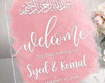 Custom Acrylic Nikah Welcome Sign – Islamic Wedding Decor, Arabic Calligraphy 24x36”