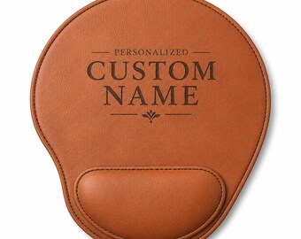Personalized Leather Mouse Pad with Wrist Rest, Custom Engraved Desk Pad
