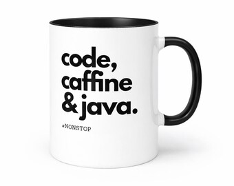 Code Caffeine Java Mug, Programmer Coffee Cup, Tech Humor (11oz Ceramic)