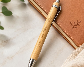 Personalized Bamboo Pen, Custom Engraved Wood, Business Logo, Wedding Favor, Realtor Gift