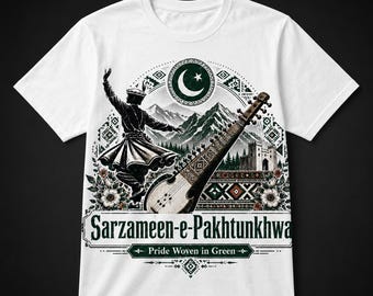 Sarzameen-e-Pakhtunkhwa T-shirt, T-shirt met grafische afbeelding van de Pashtun-cultuur, shirt uit Khyber Pakhtunkhwa