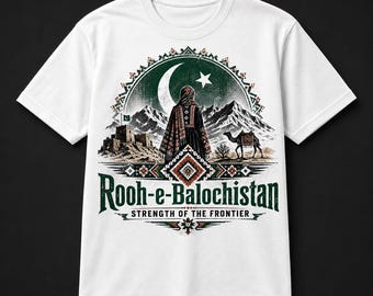Rooh-e-Balochistan T-shirt, Balochi-cultuur Pakistan grafisch T-shirt, Balochistan erfgoedshirt