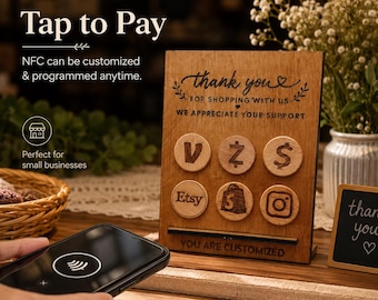 Custom Wooden NFC Payment Stand, Personalized Tap-to-Pay Business Display