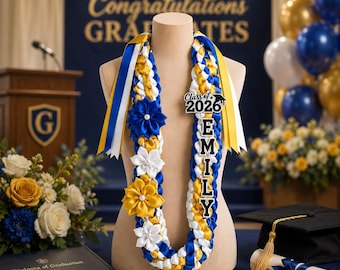 Custom Name Graduation Ribbon Lei 2026, Personalized Lei Necklace, Grad Photo Prop Gift
