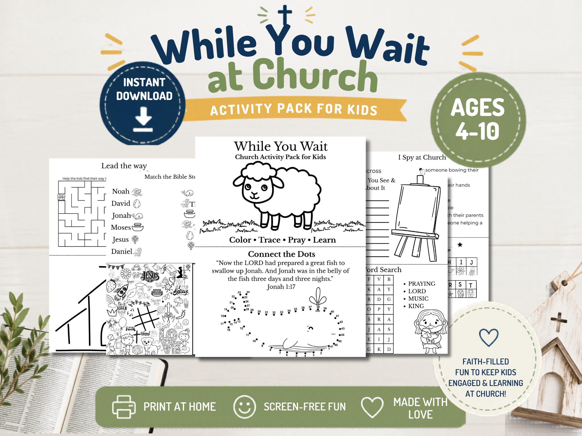 While You Wait at Church Activity Pack for Kids | Bible Quiet Book ...