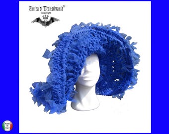 Sombrero azul cobalto, elegante tocado para mujer, Kentucky Derby Royal Ascot, tocado de ala ancha para bodas y verano.