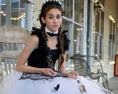 Girls Black and White Vampire Bride Tutu - Full Layered Tea length Tulle Bat Dress - Gothic Wedding, Girls Costumes