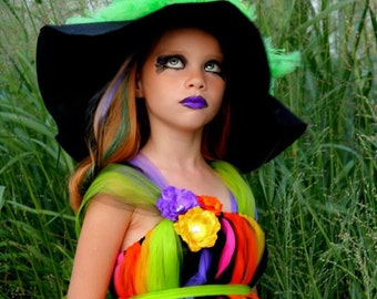 Rainbow Witch Tutu Dress | Boutique Halloween Costume | Girls Witch Dress | Handmade Halloween Outfit | Fancy Witch Costume | Witch Hat