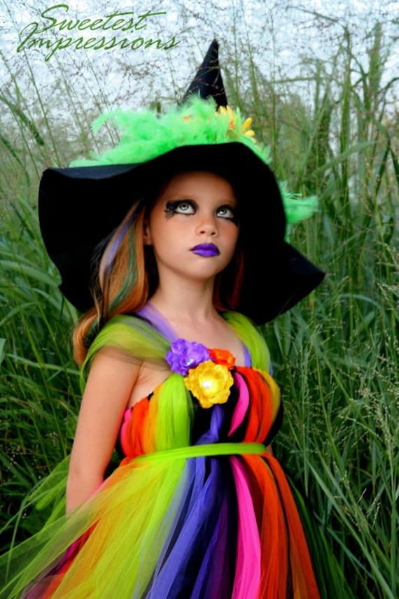 Rainbow Witch Tutu Dress | Boutique Halloween Costume | Girls Witch Dress | Handmade Halloween Outfit | Fancy Witch Costume | Witch Hat