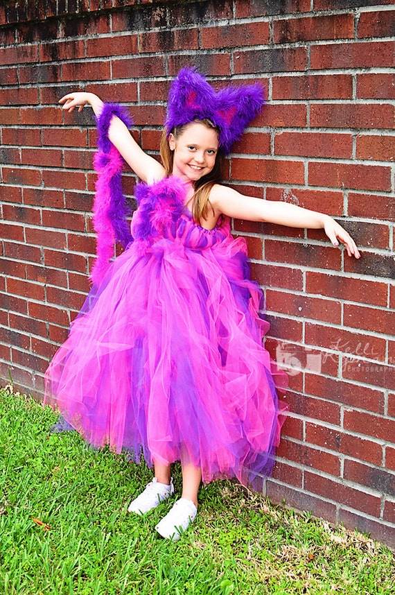 Girls Alice Cheshire Cat Tutu Dress Birthday Party Dress Wonderland Purple Tutu Dress Halloween Costume Kids Cat Costume