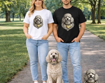 Pudel verzieren Kamm T-Shirt Unisex Kurzarm Hunderasse Illustration Bekleidung