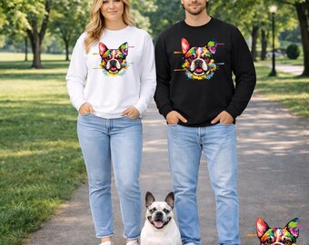Buntes Französische Bulldogge Sweatshirt Dog Lover Graphic Frenchie Rundhalsausschnitt
