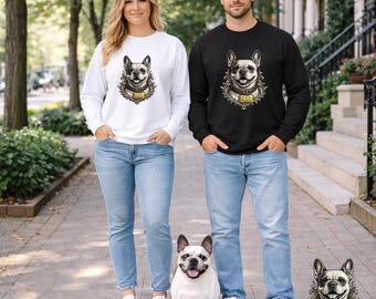 Französische Bulldogge Sweatshirt Vintage Hunde Porträt Frenchie Liebhaber Rundhalsausschnitt