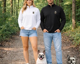 Französische Bulldogge Viertel-Zip-Pullover Hundeliebhaber Minimal Frenchie Top