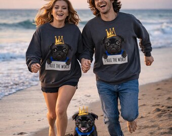 Mops Hund Grafik Sweatshirt Ich herrsche die Welt Unisex Rundhalsausschnitt