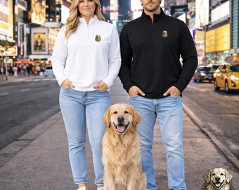 Golden Retriever Quarter Zip Pullover Unisex Brust Emblem City Street Wear Paar Outfit