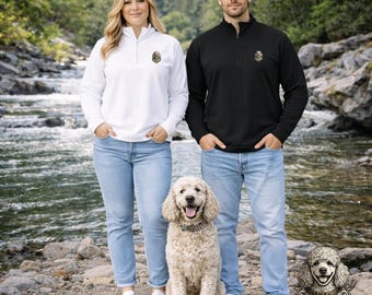 Pudel verzierten Wappen Viertel Reißverschluss Pullover Unisex Langarm Hunde Rasse Bekleidung