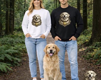 Golden Retriever verzierten Wappen Sweatshirt Unisex Langarm Haustier Rasse Kunstwerk Top
