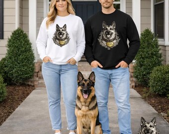 Deutscher Schäferhund Illustration Sweatshirt, Unisex Hunde Grafik Rundhalsausschnitt