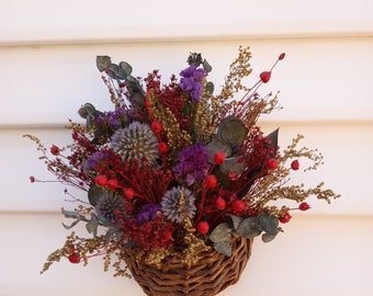 Dried Flower Mini Wall Basket Blue Red  Natural Flowers rustic decor