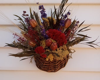 Dried Flower Mini Wall Basket Burgundy Yellow Natural Flowers rustic decor