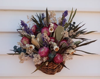 Dried Flower Mini Wall Basket Burgundy White Natural Flowers rustic decor