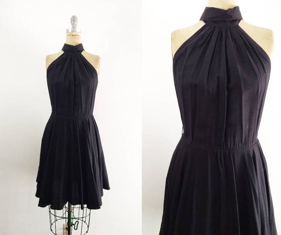 Vintage 1980s 1990s Black Halter Dress Halter Cock