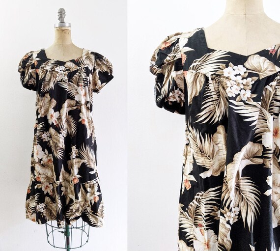 Vintage Floral Hawaiian Dress Neutral Hawaiian Dre