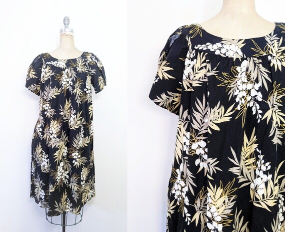 Vintage Floral Hawaiian Dress Neutral Hawaiian Dre