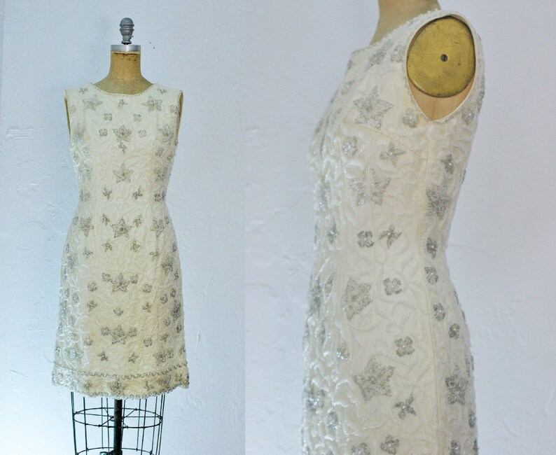 Vintage 1960s Beaded Wedding Dress Vintage Short Wedding Dress White ...