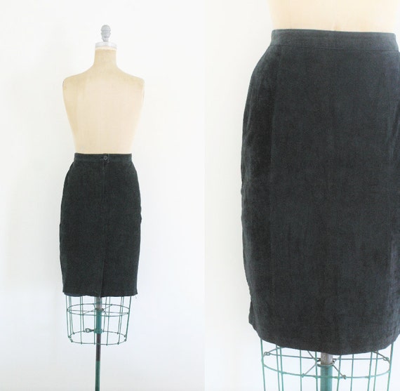 Vintage Black Suede Pencil Skirt Black Pencil Skir