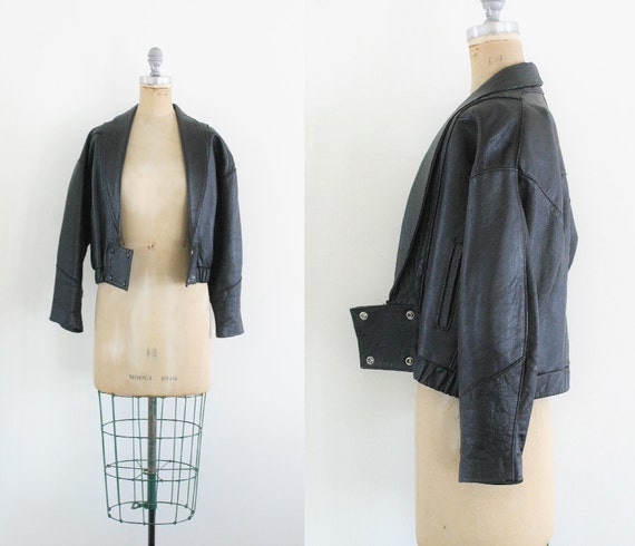 Vintage Black Leather Jacket Leather Bomber Jacket