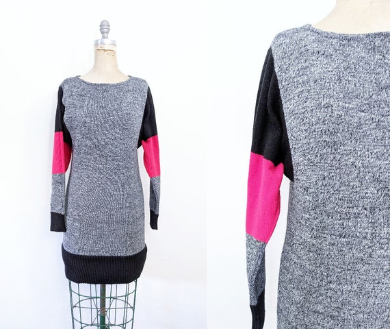 Vintage 1980s Sweater Dress Color Block Sweater Dr