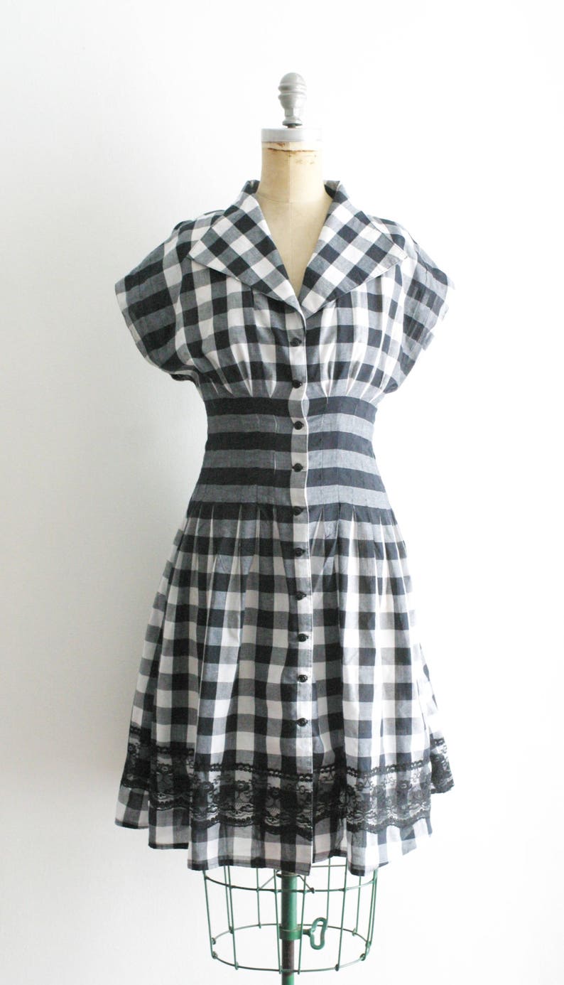 Vintage 1950s Style Black and White Gingham Dress 50s Gingham | Etsy