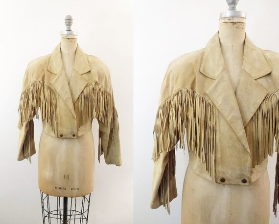 Vintage 1980s 1990s Tan Suede Fringe Jacket Tan Le