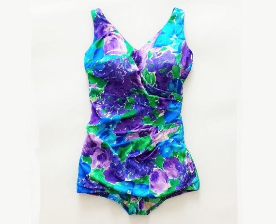 Vintage 1960s Floral Swimsuit Bombshell Swimsuit P