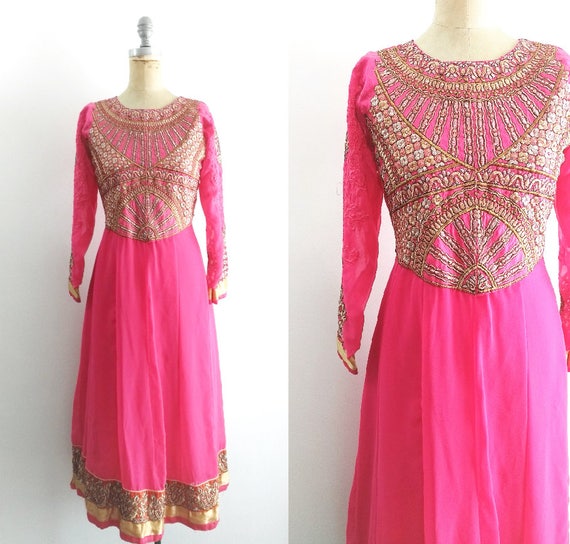 hot pink and gold dress