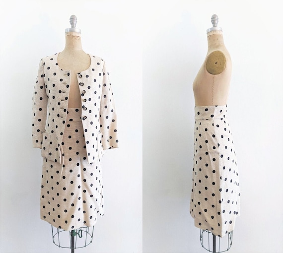 Vintage 1960s Skirt Suit 60s Polka Dot Skirt Suit