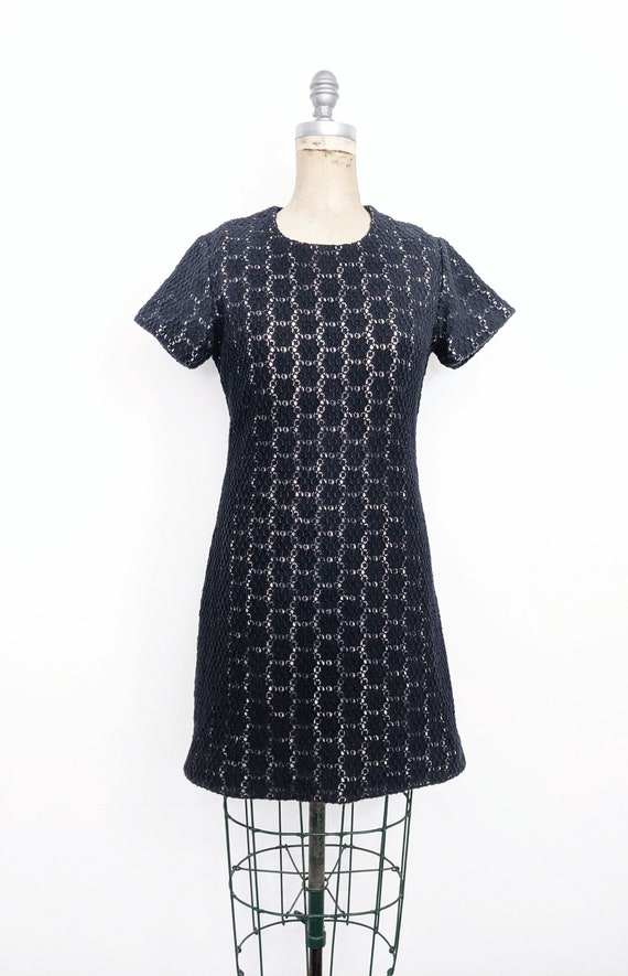 Vintage 1960s Crochet Lace Dress Navy Lace Dress … - image 2