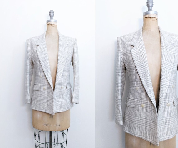Vintage 1980s 80s Wool Plaid Blazer Boyfriend Blaz