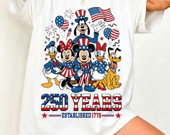 American Freedom Png, Mickey & friends Png, Mickey and friends Patriotic design png, 250 Years Shirt Art Png, Freedom Celebration Design Png